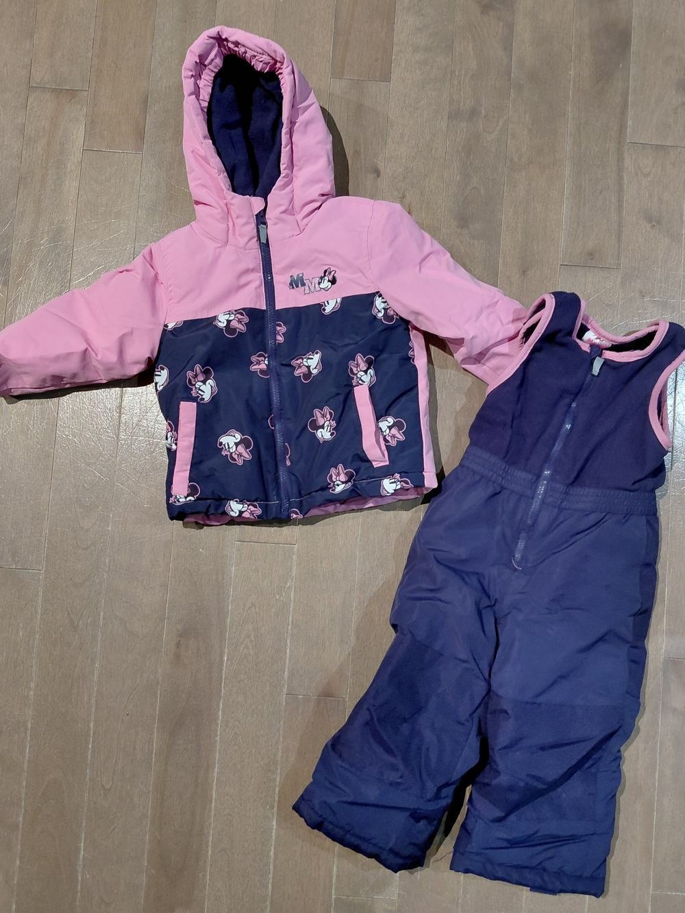 Disney Pink and Navy Minnie Mouse Puffer Jacket with Snow Bib